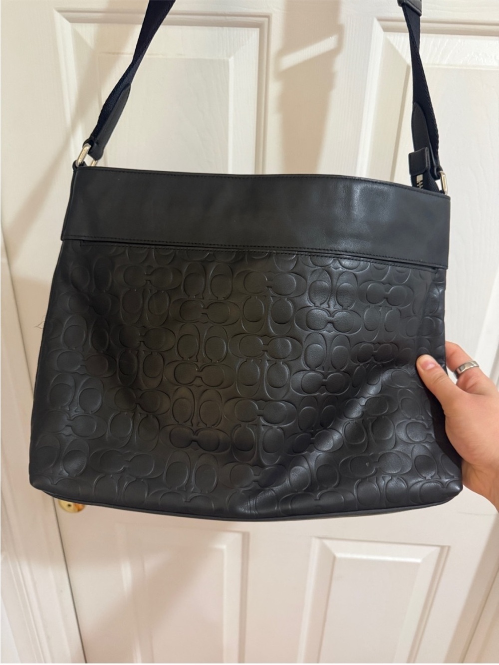 Coach Black Embossed Signature Shoulder Bag